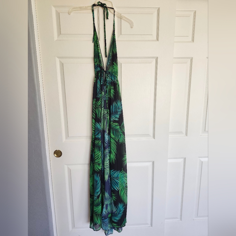 Tropical Leaf Print Swim Cover Dress